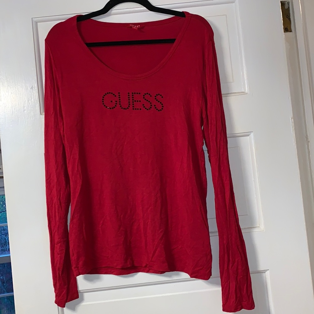 XL Guess stretchy red logo tight fitting top